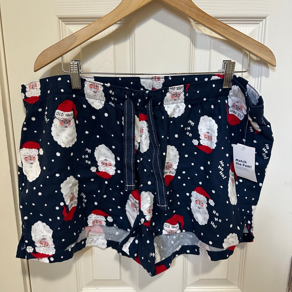 NWT Old Navy womens Christmas pajama shorts Flannel Santa XL - Picture 2 of 4